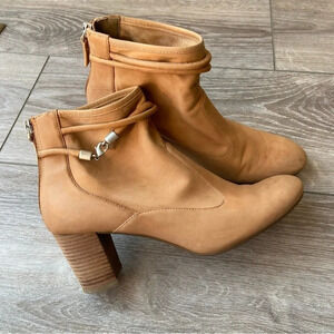 Ecco  Tan Soft Leather Ankle Chunky Heel Boots